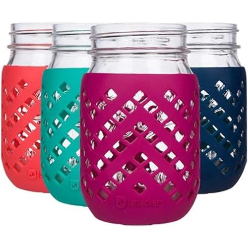 JarJackets Silicone Mason Jar Sleeve - Fits 16oz (1 pint) REGULAR-Mouth Jars | Package of 4 (Multicolor)