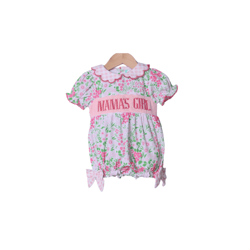 Smocked Mama's Girl Pink Floral Bubble