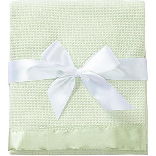 Thermal Waffle Weave Baby Blanket with Satin Nylon Trim (Mint Green)