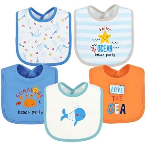 5 Pack Cotton Baby Bibs for Drooling and Teething Soft Cloth Bib with Snaps Gifts for Newborn Girl Boy
