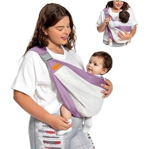 Baby Sling Carrier, Baby Carrier Newborn to Toddler(7-45lbs), Toddler Carrier with Safety Buckle, One Shoulder Adjustable Shoulder Strap, One Size Fits All, Mesh Purple