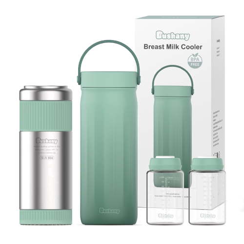 Dushany 22oz Portable Breast Milk Cooler Bag, 24H 360° Cooling Travel Chiller with 2 Storage Bottles for Breast Milk, Green