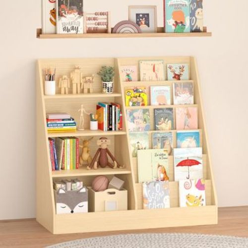 KTMBDW Kids Bookshelf and Toy Storage Organizer, 4 Tier Wooden Kids Book Shelf with Bookcase Display Stand for Kids Room, Playroom, Nursery
