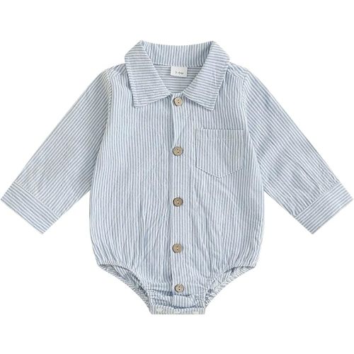 Sasaerucure Newborn Baby Boy Clothes Turndown Collar Striped Long/Short Sleeve Romper Button Up Jumpsuit Shirt Bodysuit