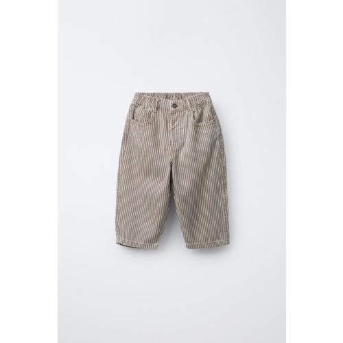 STRIPED TWILL BAGGY PANTS - Brown / Taupe | ZARA United States