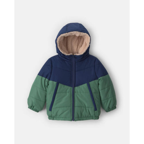 Toddler Boy Color Block Hooded Heavyweight Quilted Winter Jacket - Blue/Green | Carter's