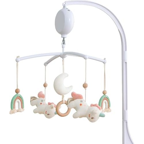 Crib Mobile 35 Lullaby Music, Cotton Baby Mobiles for Cribs & Pack N Play, Easy to Install, Stuffed Animals Hanging Toys Newborn Boys & Girls,Unicorn