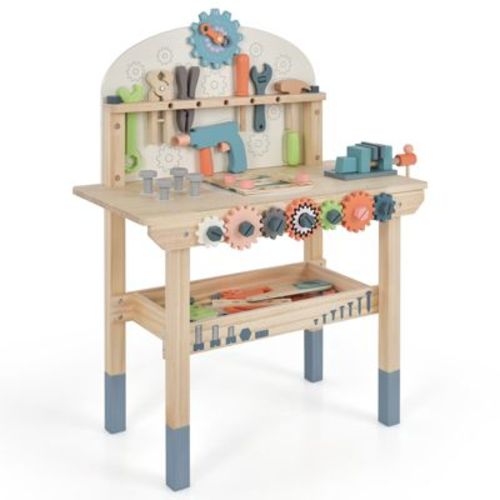 Costway Kids Play Tool Workbench Wooden Tool Bench w/ Rich Accessories for Boys & Girls
