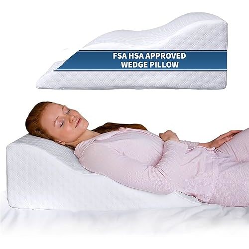Aeris Wedge Pillow for Sleeping, Acid Reflux, and Snoring - Memory Foam Bed Wedge, 19-Degree Incline - Post-Surgery Recovery, Reading, Leg Elevation - Machine-Washable Cover