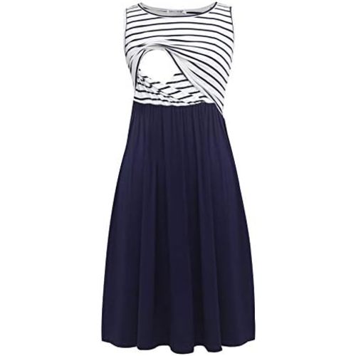Smallshow Women's Sleeveless Nursing Dresses Patchwork Maternity Breastfeeding Dress