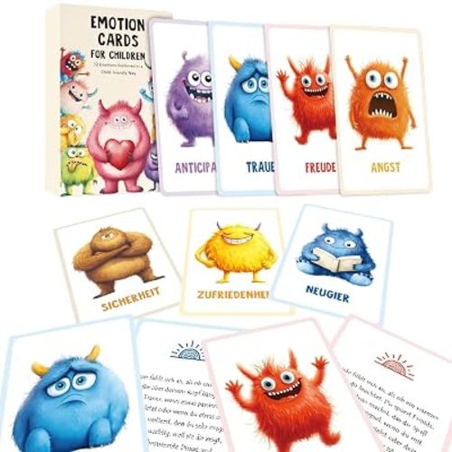 Feelings Emotions Cards – 32 Monster-Themed Emotion Flashcards (Double-Sided) with Coping Skills for Kids, Teens & Adults – ABA Therapy Materials & ADHD Therapy Tool