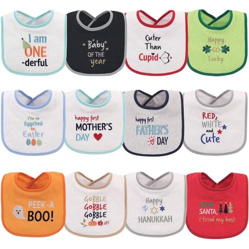 Hudson Baby Unisex Baby Cotton Terry Drooler Bibs with Fiber Filling, Holiday Unisex, One Size