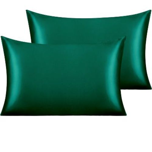 2 Pack Satin King Pillowcases for Hair and Skin, Luxurious Pillow Cases with Envelope Closure, 20x36 Inches, Dark Green - NTBAY