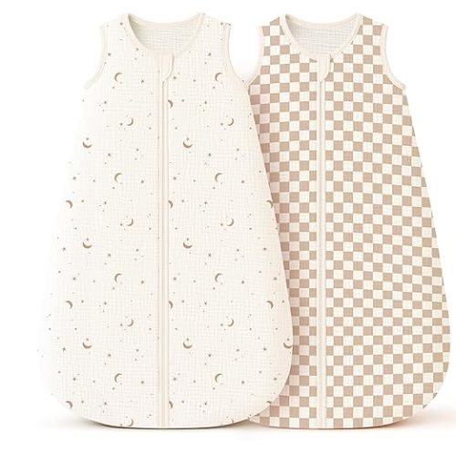Konssy Muslin Baby Sleep Sack 6-12 Months 0.8 TOG, 2 Pack 100% Cotton Wearable Blanket for Babies, 2-Way Zipper Breathable Sleeping Sack Infant Toddler Essentials for Girls and Boys (Blossom, Pink)