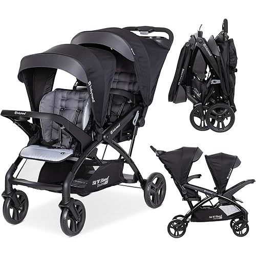 Baby Trend Sit N' Stand 2.0 DLX Double Stroller with Canopy Visors, Stormy