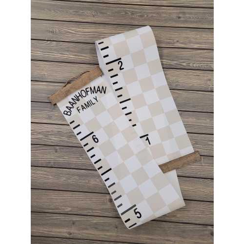 Checkered Canvas Growth Chart Sign: Personalized Height Ruler with Modern Wall Art Design