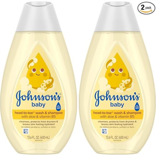 Johnson's Baby Head-To-Toe Baby Wash & Shampoo Aloe & Vitamin B5 2in1 Bath Wash Gently Cleanses Newborn's Delicate Skin & Hair/Hypoallergenic/No Added Parabens/Dyes & Sulfates 13.6 fl. Oz (Pack of 2)