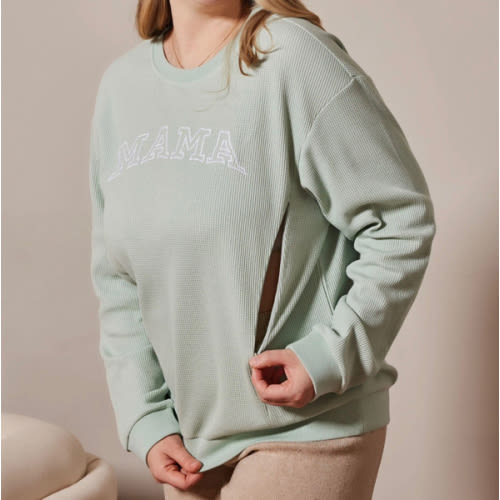 Waffle Knit Mama With Zippers Breastfeeding Sweatshirt
