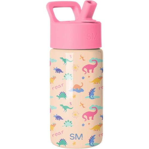 Simple Modern Kids Water Bottle with Straw Lid | 14oz Insulated Stainless Steel Kids Tumbler & Spill Proof Toddler Cup for School, Girls, Boys | Summit | Dinosaura