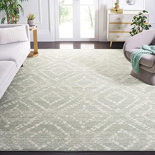 SAFAVIEH Area Rug 8x10 - Adirondack Collection - Large - Green & Ivory, Geometric Trellis Pattern, Non-Shedding & Easy Cleaning, Ideal for Living Room, Bedroom, Office, Dining Space (ADR131Y)