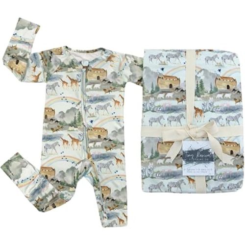 Tiny Revival Noah’s Ark Baby Gift Set – Christian Baby Clothes & Blanket, Bamboo Lyocell Newborn Essentials