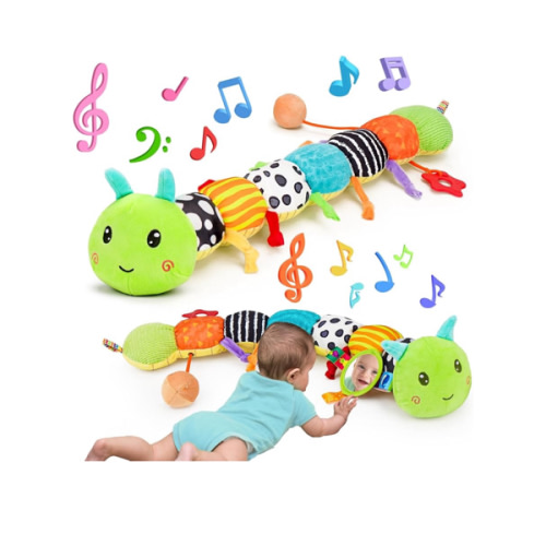 Baby Sensory Toy 0-6 Month Music Animal Stuffed Plush Caterpillar Toy for Infant 0-3-6 Month Tummy Time with Baby Mirror Crinkle Rattle for 6-12 Month Carseat Toys for Newborn Boys Girls Shower Gifts