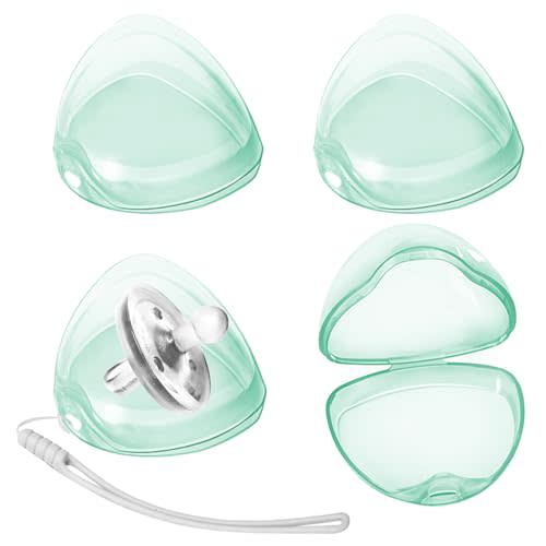 Nisxabebe Pacifier Case,4 Pack BPA Free Pacifiers Holder Case with Lanyard for Diaper Bag,Pacifiers Container Box for Baby Binky Nipple Travel,Essential Pacifier Accessories,Easy to Clean, Green