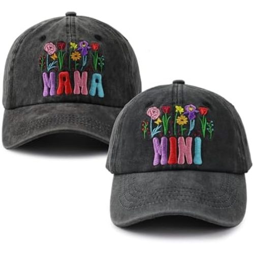 2 PCS Mama and Mini Hats for Women Girls, Adjustable Embroidered Cotton Mother and Daughter Matching Baseball Cap