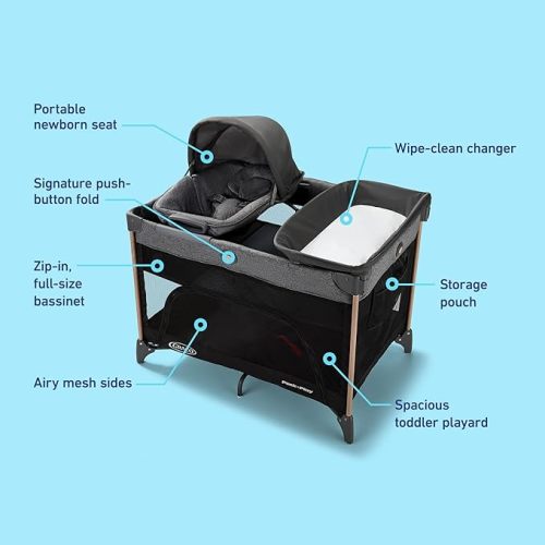 Graco Pack n’ Play Close2Baby Playard with Baby Bassinet, Changing Table, Portable Infant Seat, Milan