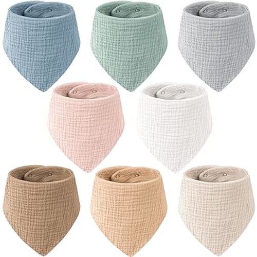 Muslin Baby Bibs Bandana Drool Bibs for Baby Boys & Girls, Soft and Absorbent Cotton Teething Bib Set for Newborn