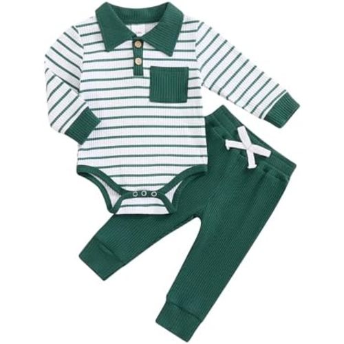 Newborn Baby Boy Girl Clothes Ribbed Knitted Long Sleeve Romper Pants Solid Cotton Infant Fall Winter Outfits 2Pcs