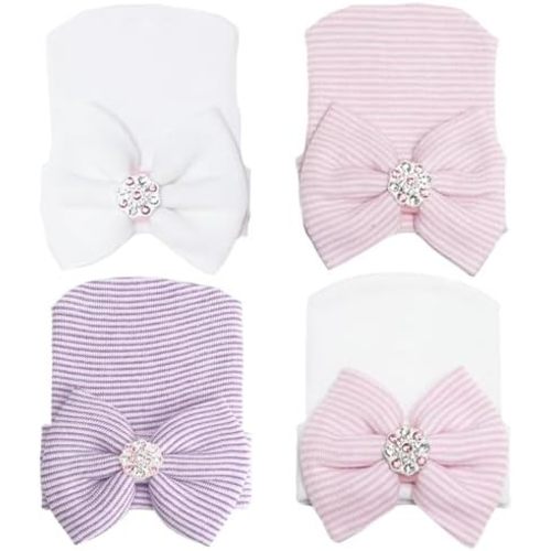 Newborn Baby Girl Hats with Bow No Scratch Cotton Toddler Infant Hat Beanie Caps Soft Newborn Hospital Hat 0-3 Months