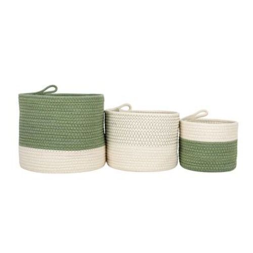 Green Color Block Cotton Baskets Set of 3 – Decorative, All Seasons Storage