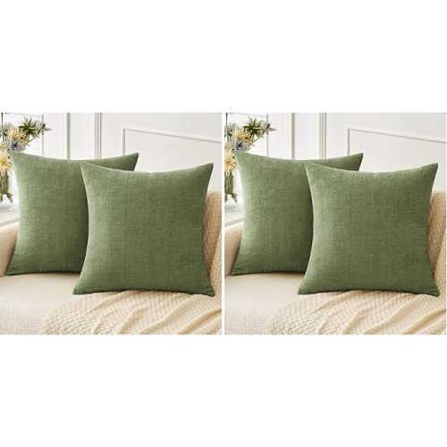 MIULEE Pack of 2 Couch Throw Pillow Covers 18x18 Inch Spring Soft Sage Green Chenille Pillow Covers for Sofa Living Room Solid Dyed Pillow Cases