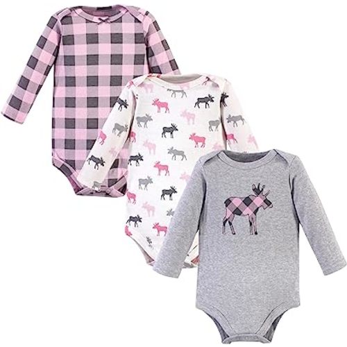 Hudson Baby baby-girls Cotton Long-sleeve Bodysuits 3-pack
