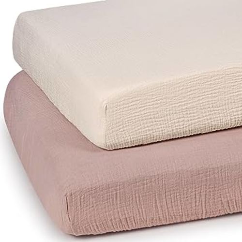 lulumoon Mini Crib Sheets Muslin: Soft Cotton Fitted Mini Crib Mattress Sheets for Boys and Girls 2Pack