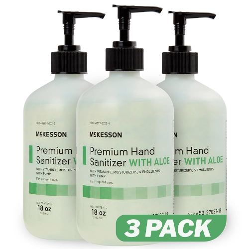 McKesson Hand Sanitizer with Aloe, 18 oz Pump Bottle [Pack of 3] - 70% Ethyl Alcohol, Spring Water Scent, No-Rinse Sanitizing Gel with Vitamin E and Moisturizers, Medical-Grade