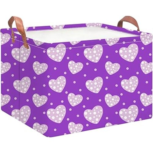NTAOHAMPER Mothers Day Gifts Purple Love Fabric Storage Basket Empty with Handles, Books Box, Baby Shower Baptism Lovely Storage24L(Purple Love)