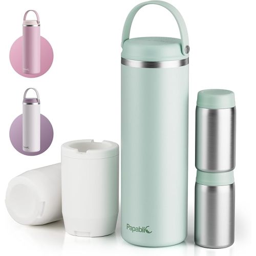Papablic Innovative 360° CapsuleChill Breastmilk Cooler for 36H Safe Storage, 20oz Stress-Free Portable Breast Milk Chiller with 2pcs Stainless Steel Baby Bottles for Work & Travel, Mint Green
