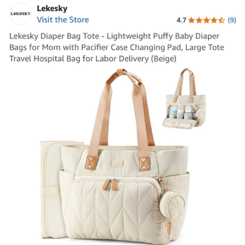 Lekesky Diaper Bag Tote - Lightweight Puffy Baby Diaper Bags for Mom with Pacifier Case Changing Pad, Large Tote Travel Hospital Bag for Labor Delivery (Beige)