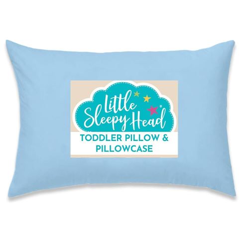 Little Sleepy Head Toddler Pillow with Pillowcase 13x18 - Kids Pillow for Sleeping - Toddler Pillow - Better Neck Support Ergonomic Pillow and Toddler Pillowcase - Best Pillows for Kids (Blue)