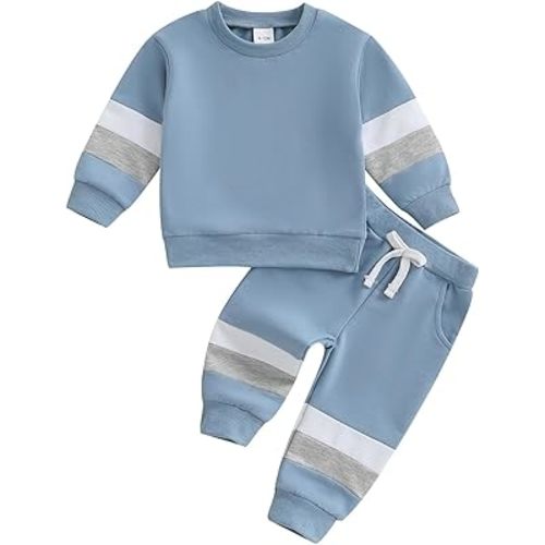 Kupretty Toddler Baby Boy Fall Winter Clothes Color Block Long Sleeve Sweatshirt Pullover Tops + Joggers Pants Outfit Set