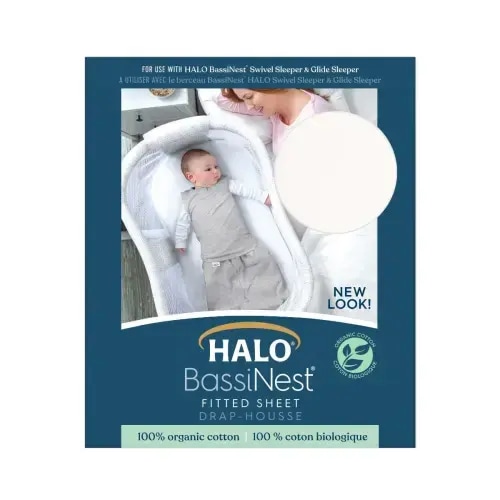 HALO - Bassinest Fitted Sheet | 100% Organic Cotton -White - white ,