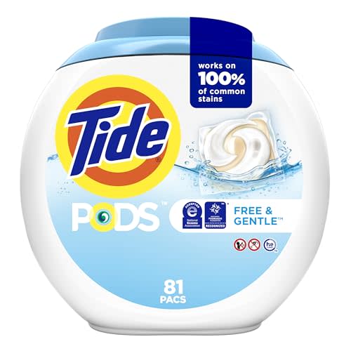 Tide PODS Free & Gentle Laundry Detergent Soap Pacs, 81 Count, Tide PODS Laundry Detergent