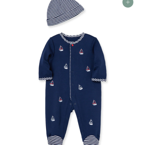 Sailboats Footed One-Piece And Hat