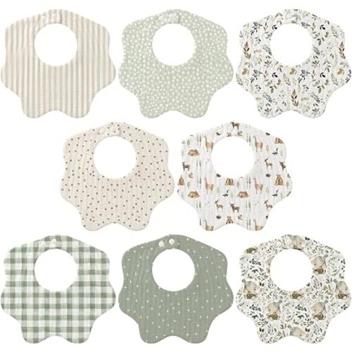 Flutesan 8 Pack Cotton Baby Drool Bibs, Soft Absorbent Bandana Bibs