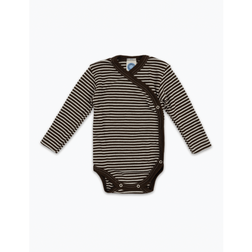 Wool/Silk Baby Onesie in Brown and White Stripe