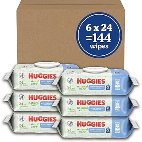 Huggies Natural Care Extra Sensitive Baby Wipes, Unscented, 1 Flip-Top Pack (24 Wipes Total) (Pack of 6)
