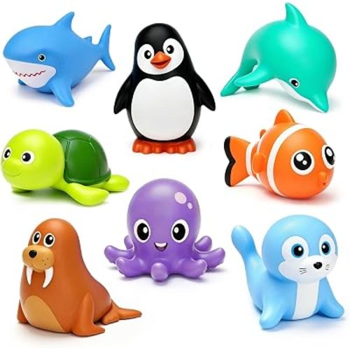 8PCS Ocean Animals Mold Free Bath Toys for Kids, No Hole Baby Bathtub Toys