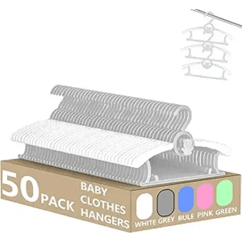 HGYZE Kid Hangers for Closet 50pcs, Grey Infant Clothes Hanger 11-14" Adjustable Plastic Baby Coat Perchas with Bear Hook, Non-Slip Children Outfit Hangars for Girl Boy Toddler Newborn Teen Clothing